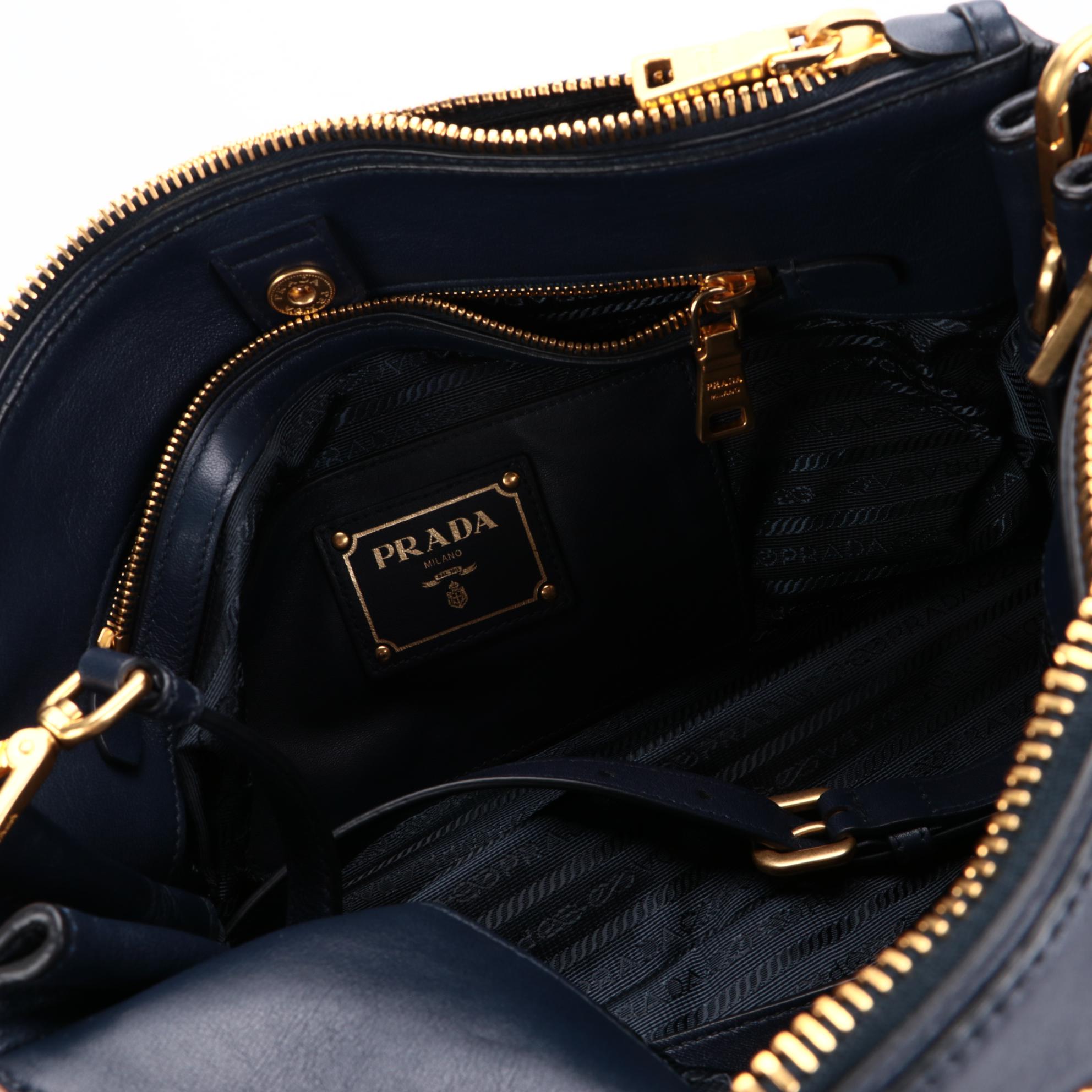 Prada Navy Leather Two-Way Handbag