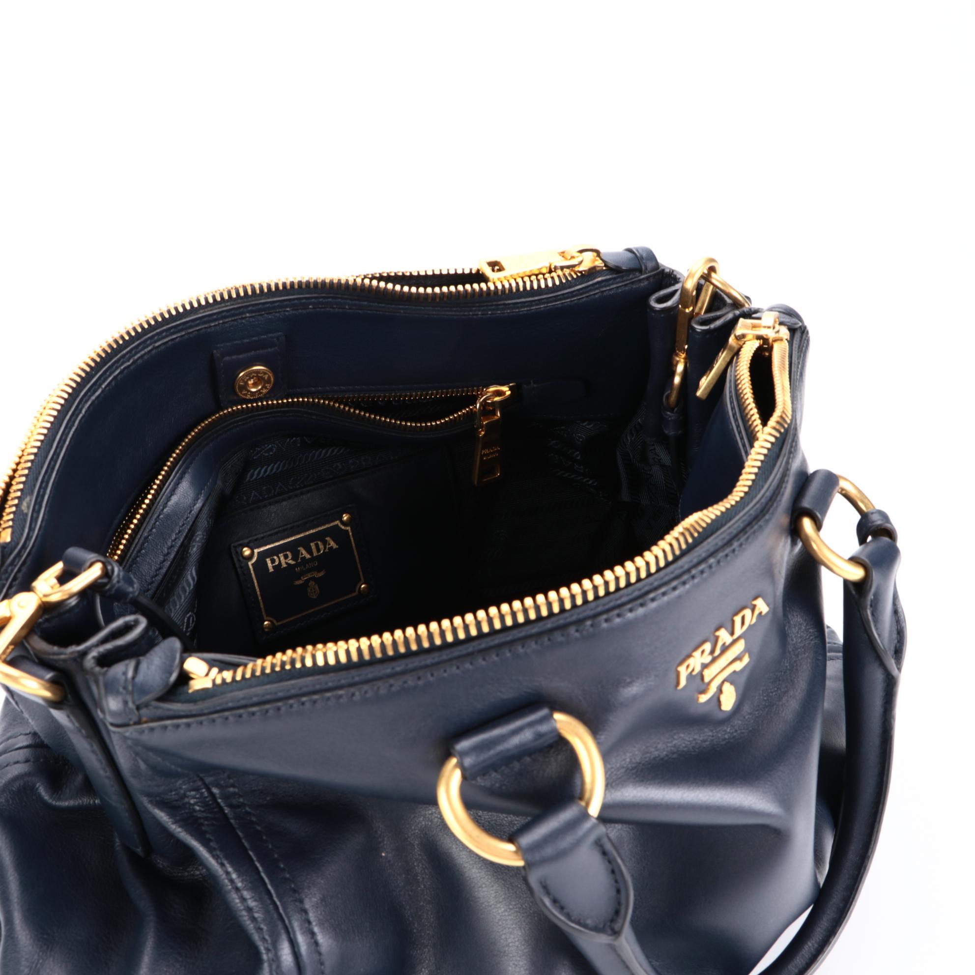Prada Navy Leather Two-Way Handbag