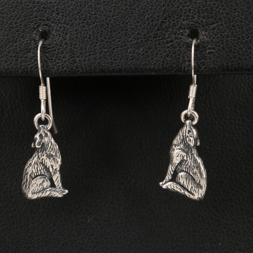 Southwestern Style Sterling Silver Howling Coyote Earrings