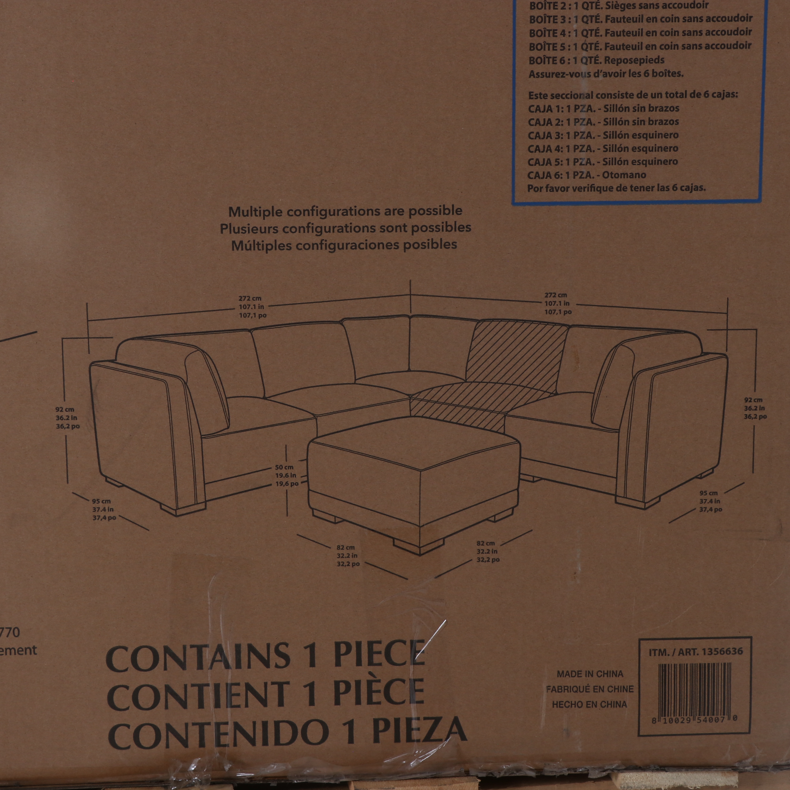 "Belize" Six-Piece Fabric Modular Sectional with Ottoman