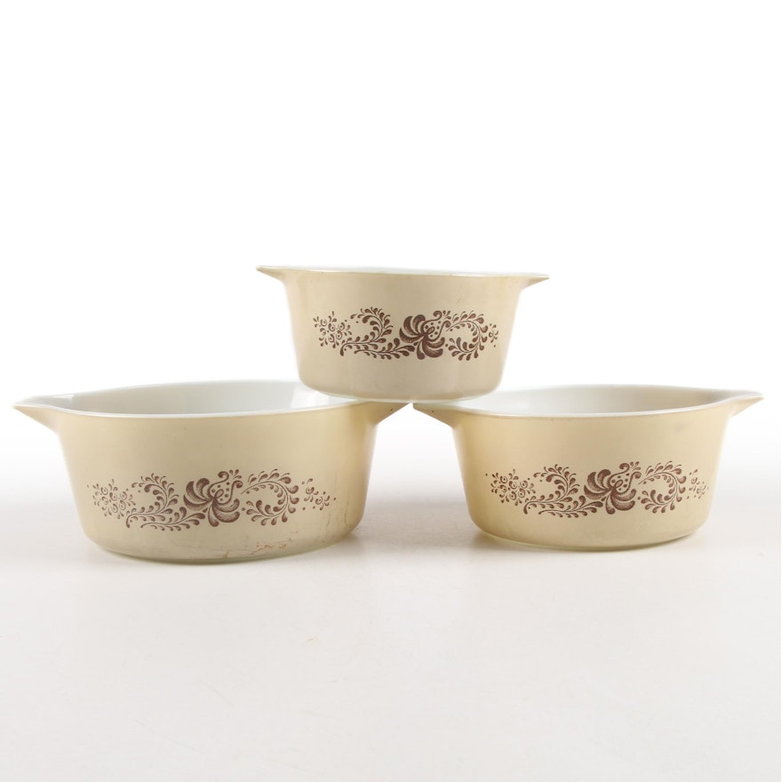 Pyrex "Homestead" Brown Nesting Mixing Bowls, ​1983–1985