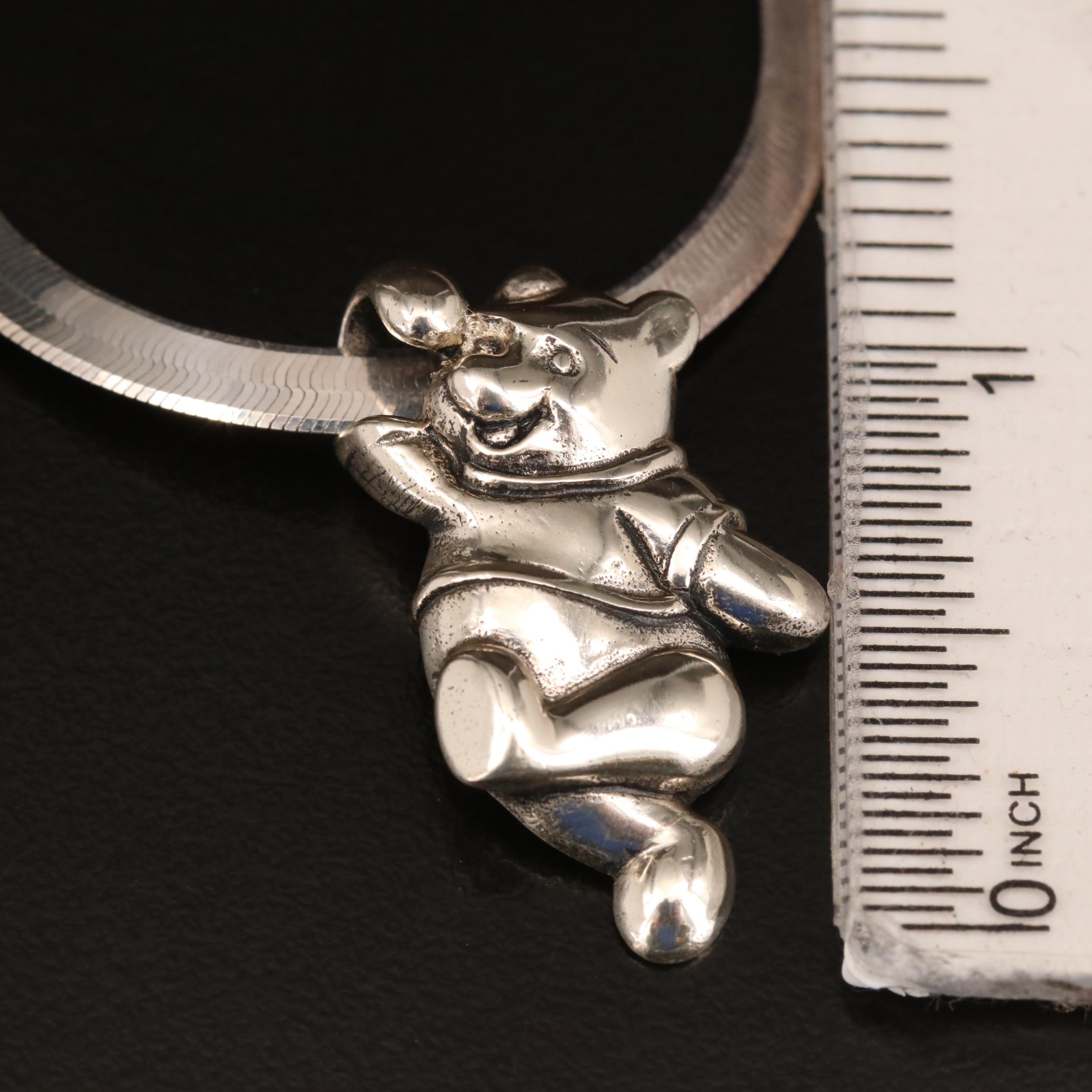 Disney Sterling Winnie the Pooh Slide Pendant on Herringbone Chain