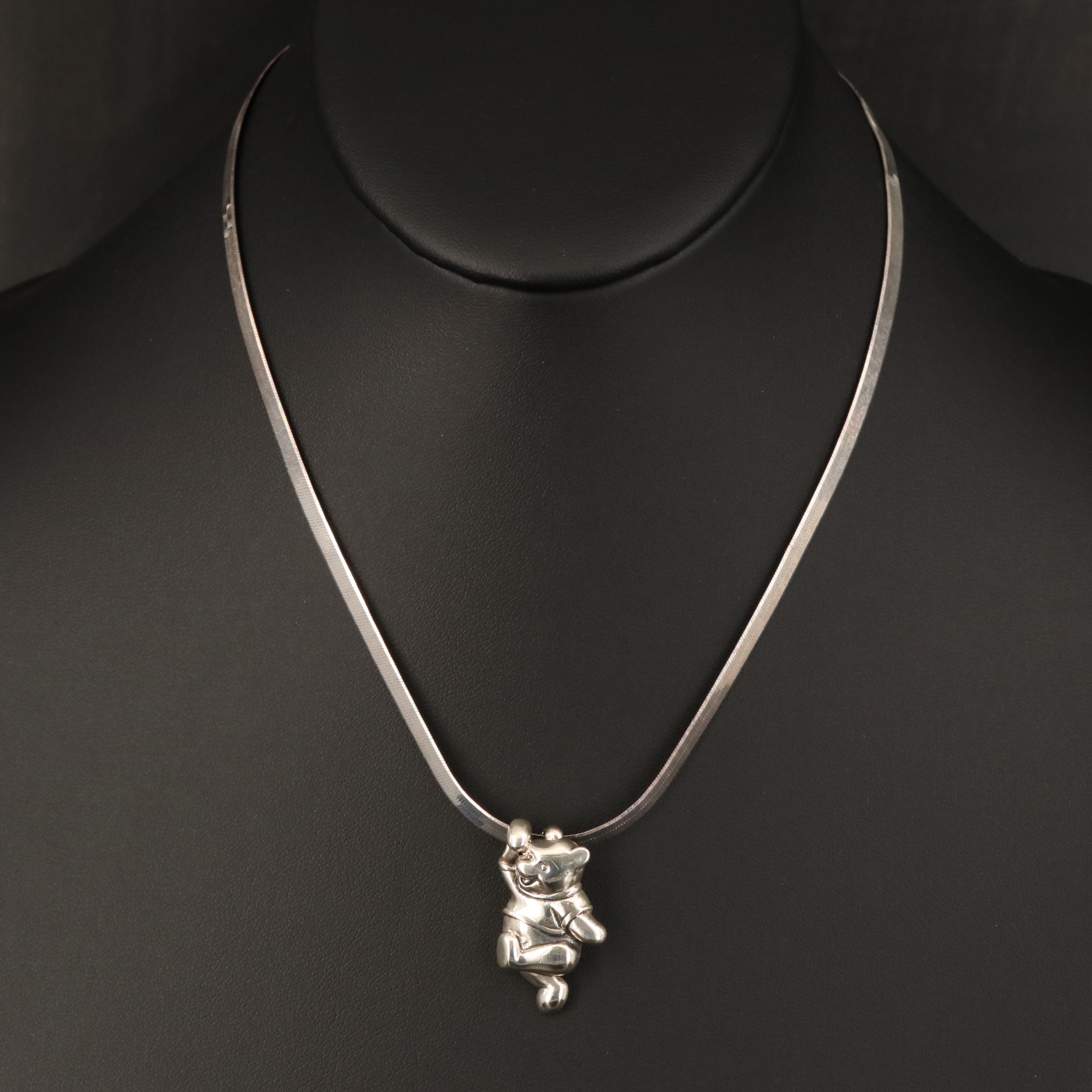 Disney Sterling Winnie the Pooh Slide Pendant on Herringbone Chain
