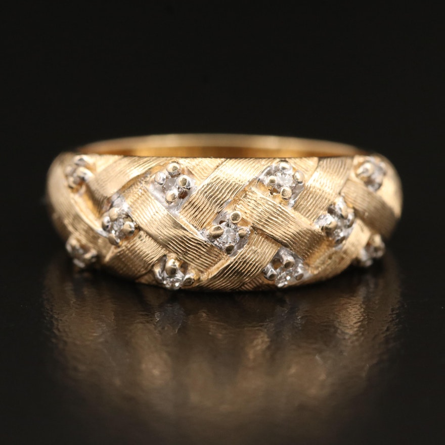 14K Diamond Woven Style Ring with Textured Finish