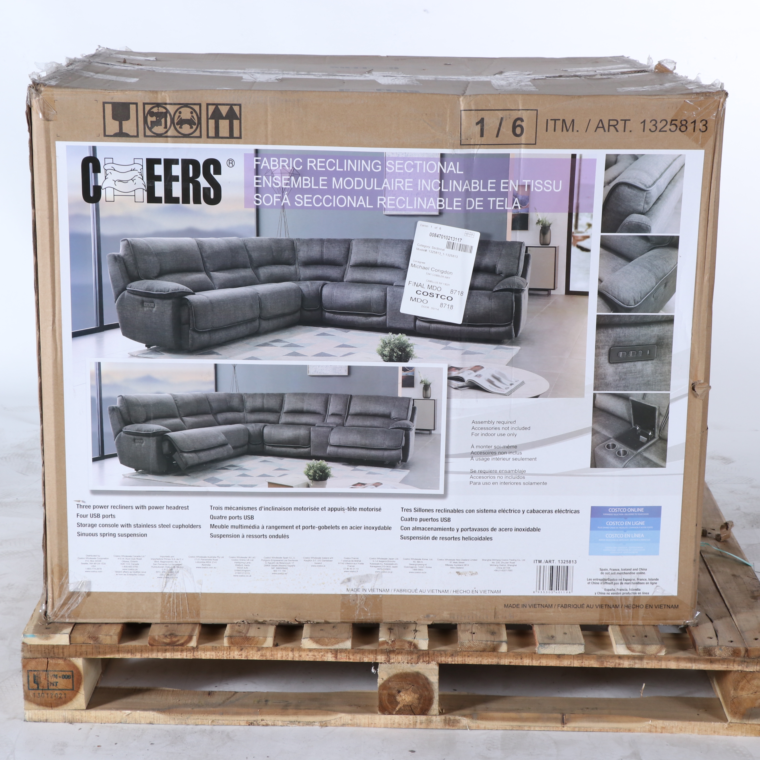 Cheers "Redding" Six-Piece Fabric Power Reclining Sectional with Power Headrest