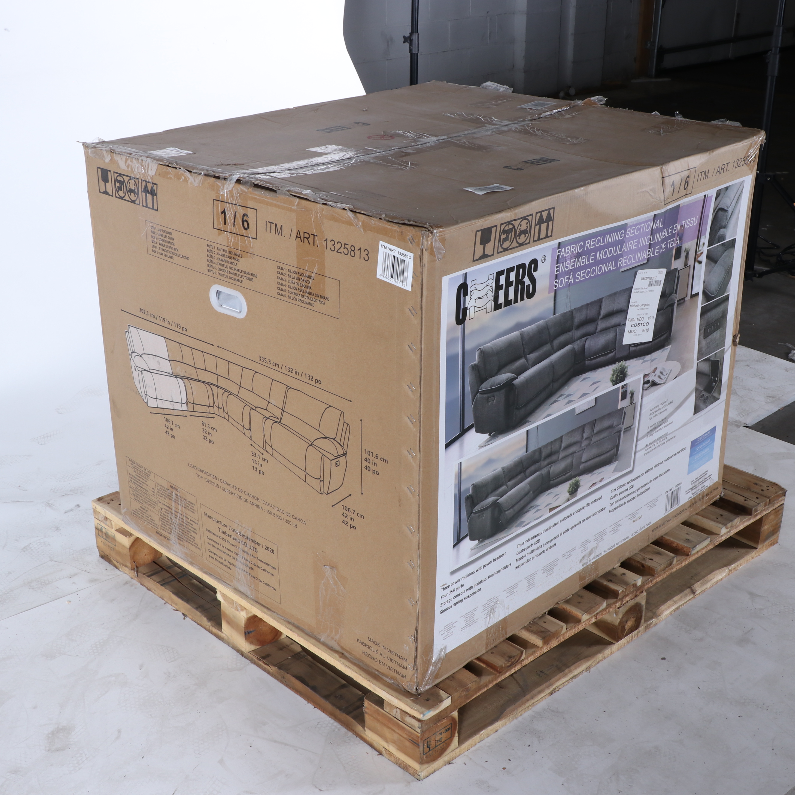 Cheers "Redding" Six-Piece Fabric Power Reclining Sectional with Power Headrest