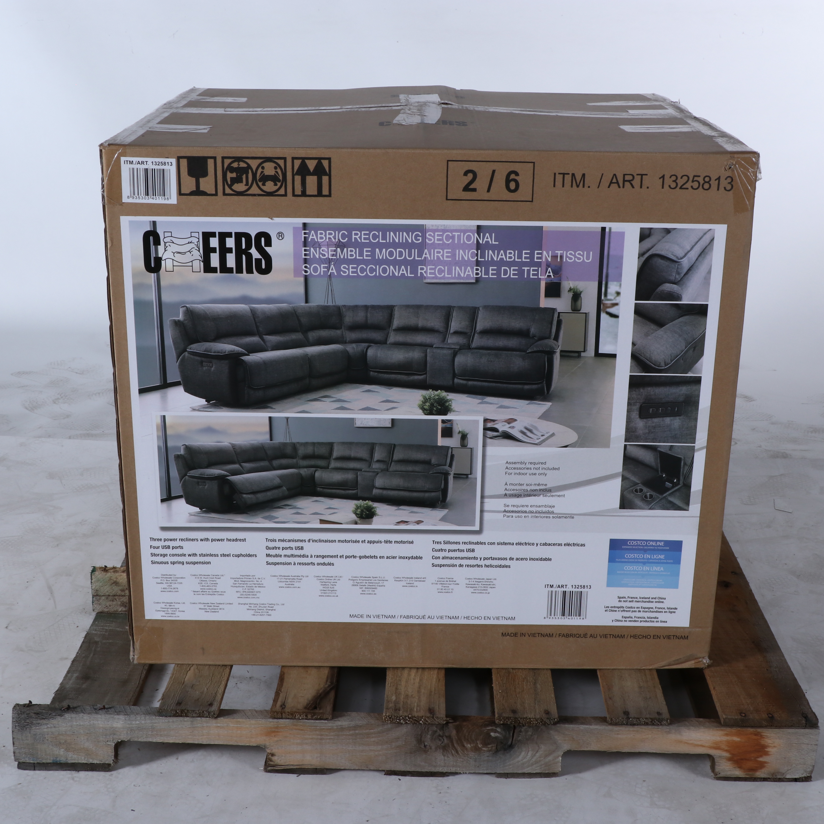 Cheers "Redding" Six-Piece Fabric Power Reclining Sectional with Power Headrest