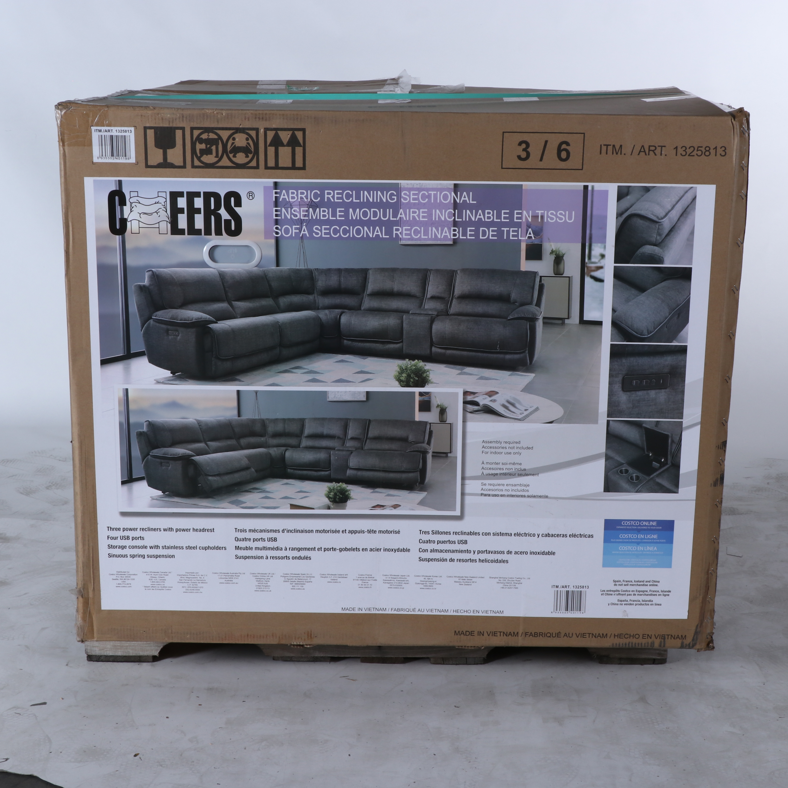 Cheers "Redding" Six-Piece Fabric Power Reclining Sectional with Power Headrest