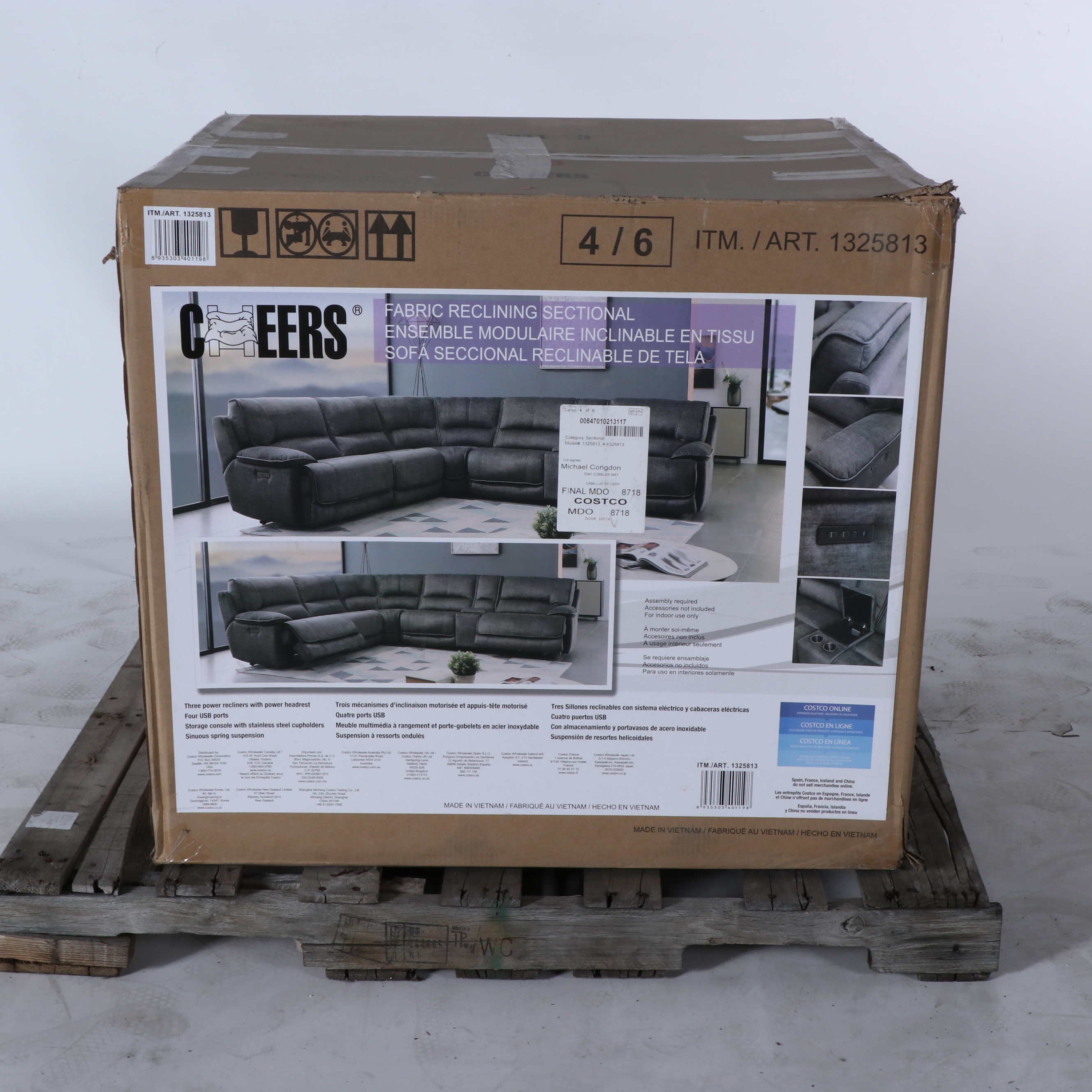 Cheers "Redding" Six-Piece Fabric Power Reclining Sectional with Power Headrest