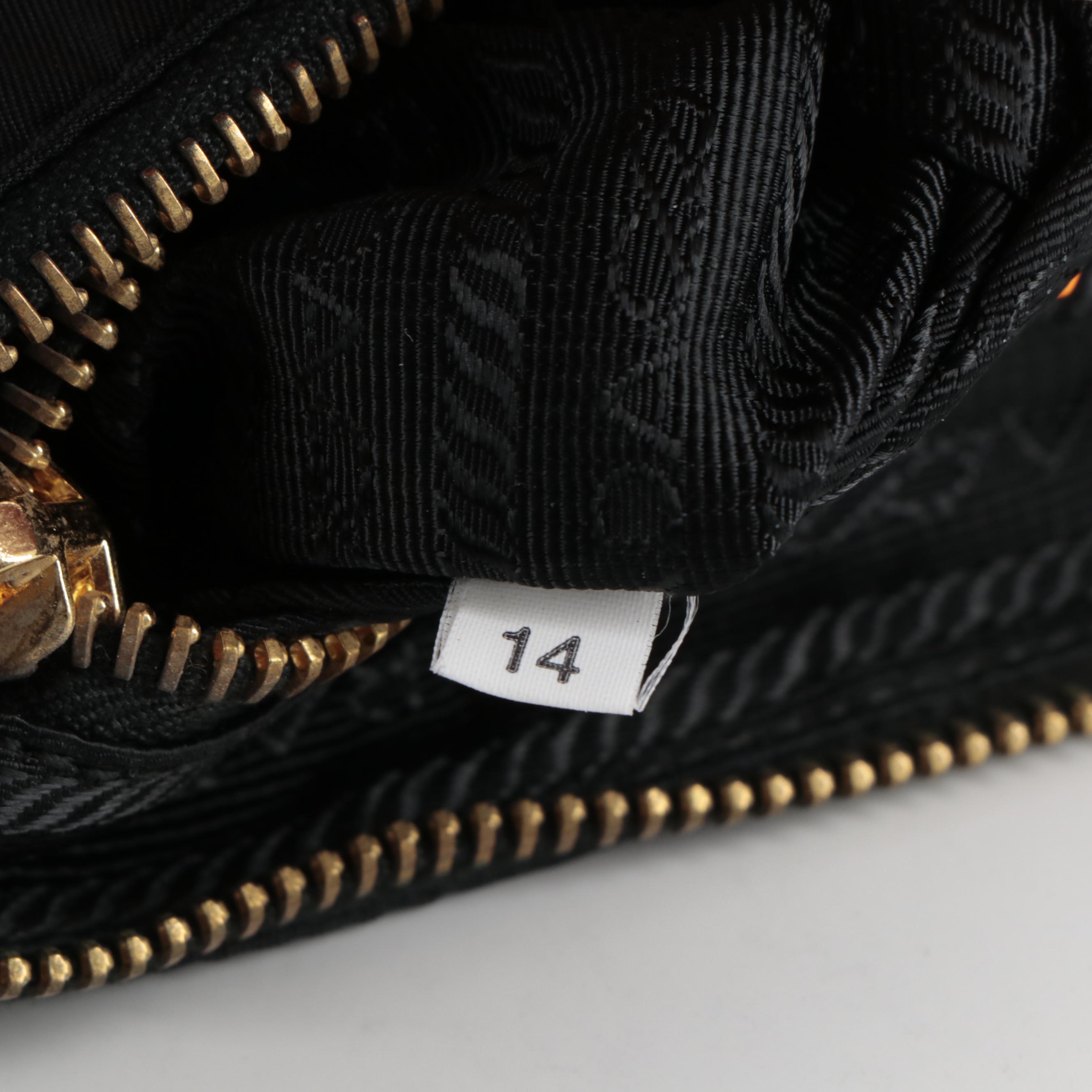 Prada Black and Gold Saffiano Leather and Nylon Pouch with Detachable Strap