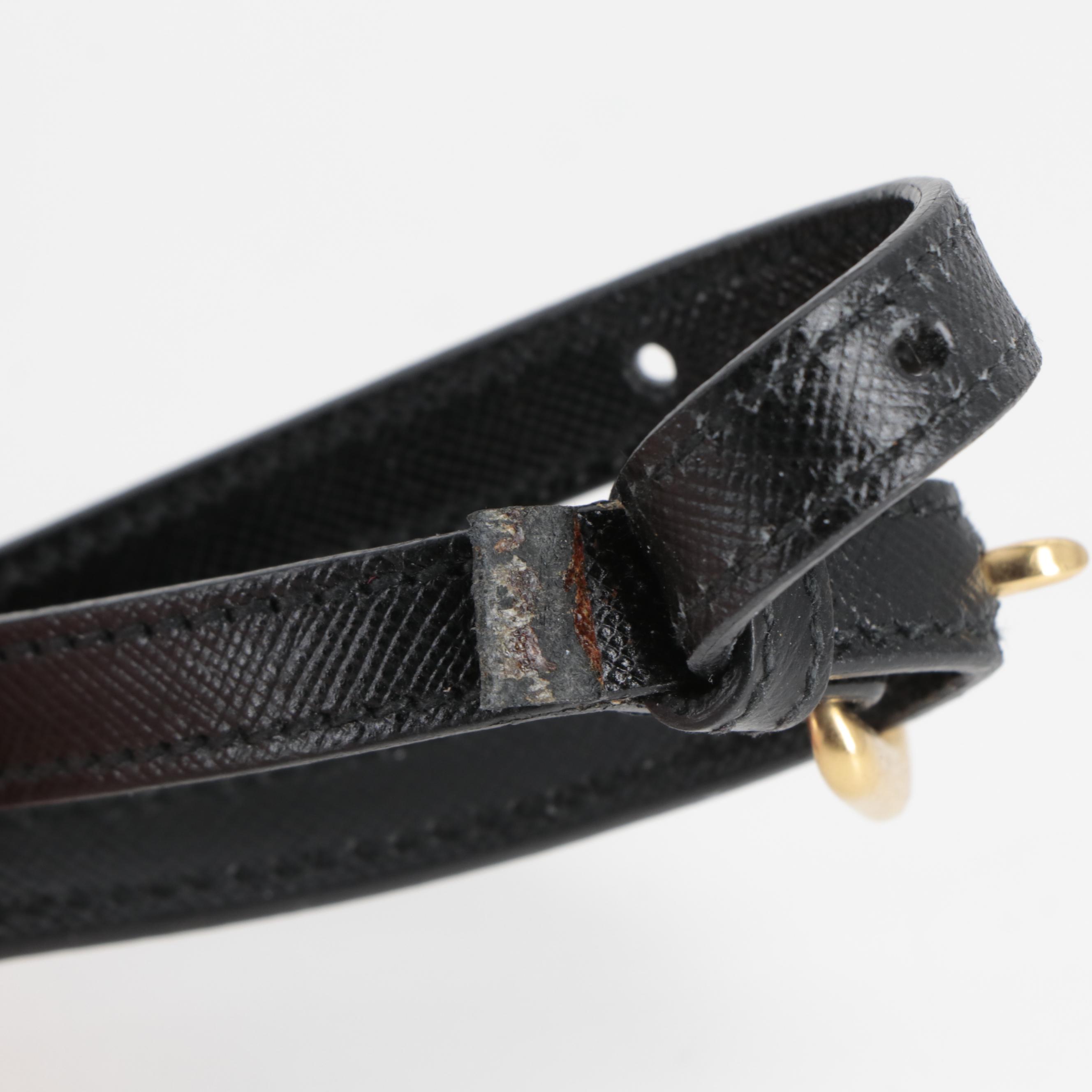 Prada Black and Gold Saffiano Leather and Nylon Pouch with Detachable Strap