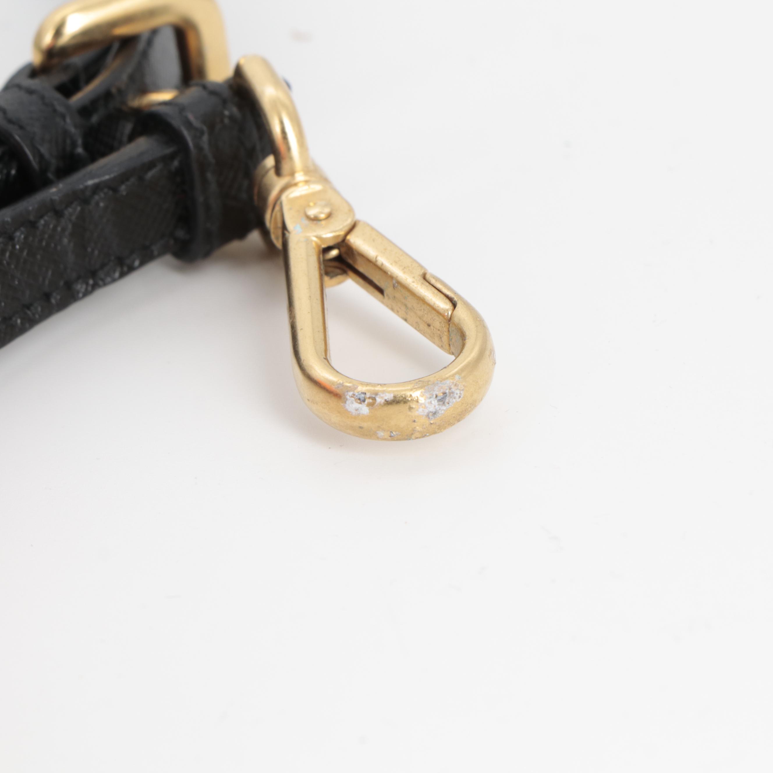 Prada Black and Gold Saffiano Leather and Nylon Pouch with Detachable Strap