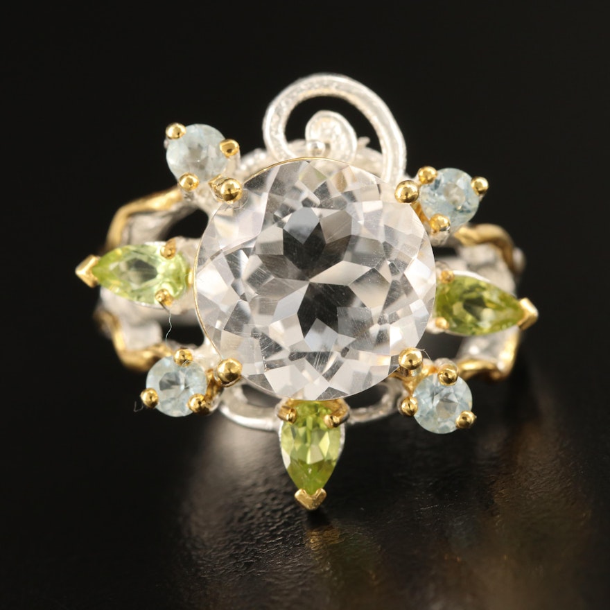 Sterling Amethyst, Topaz and Peridot Ring with Split Shank