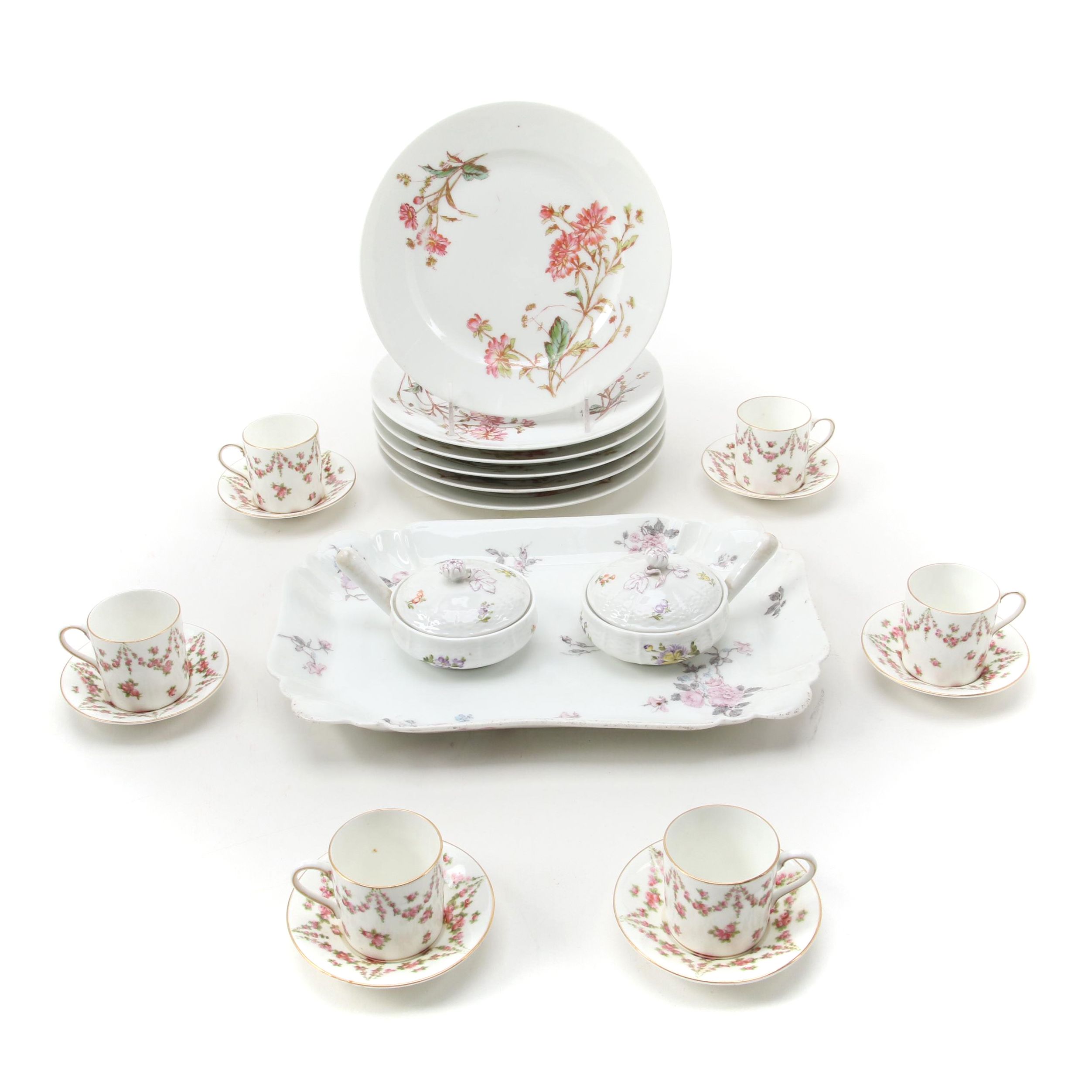 Delinières & Co. Floral Porcelain Salad Plates and Other Porcelain Tableware