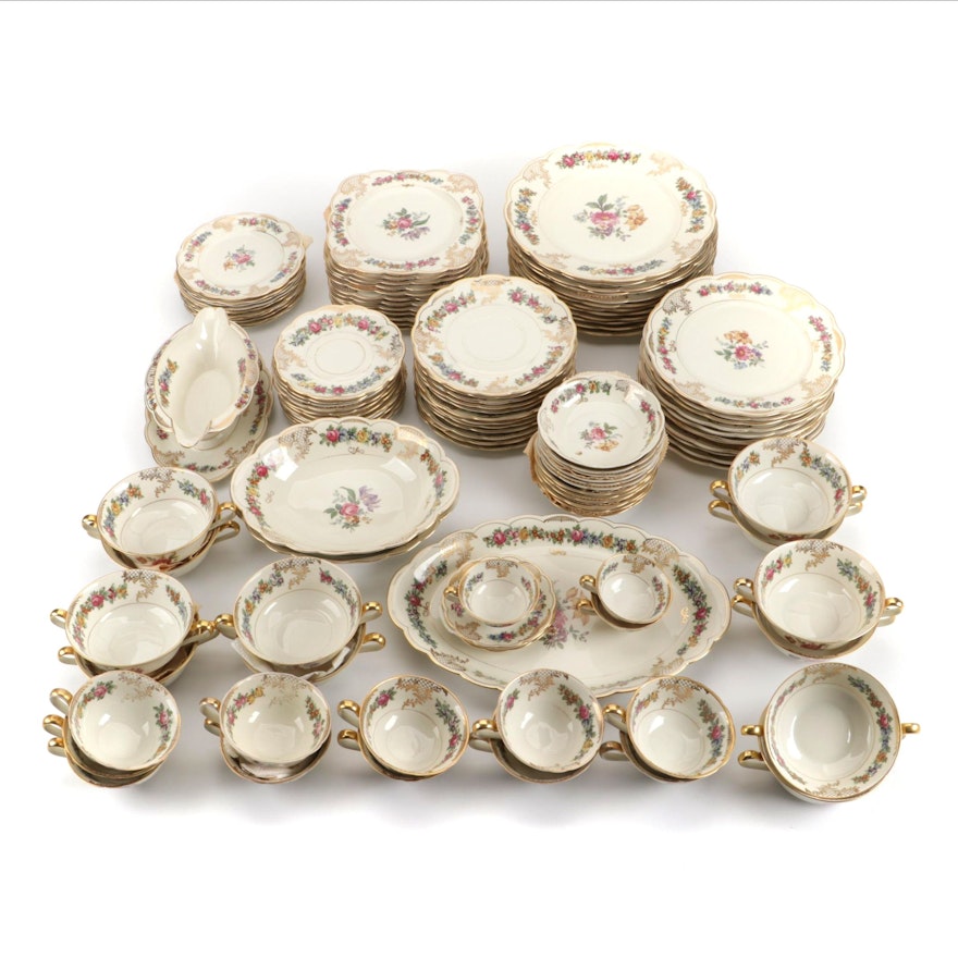 Royal Bayreuth Floral Porcelain Dinnerware, Mid to Late 20th C.