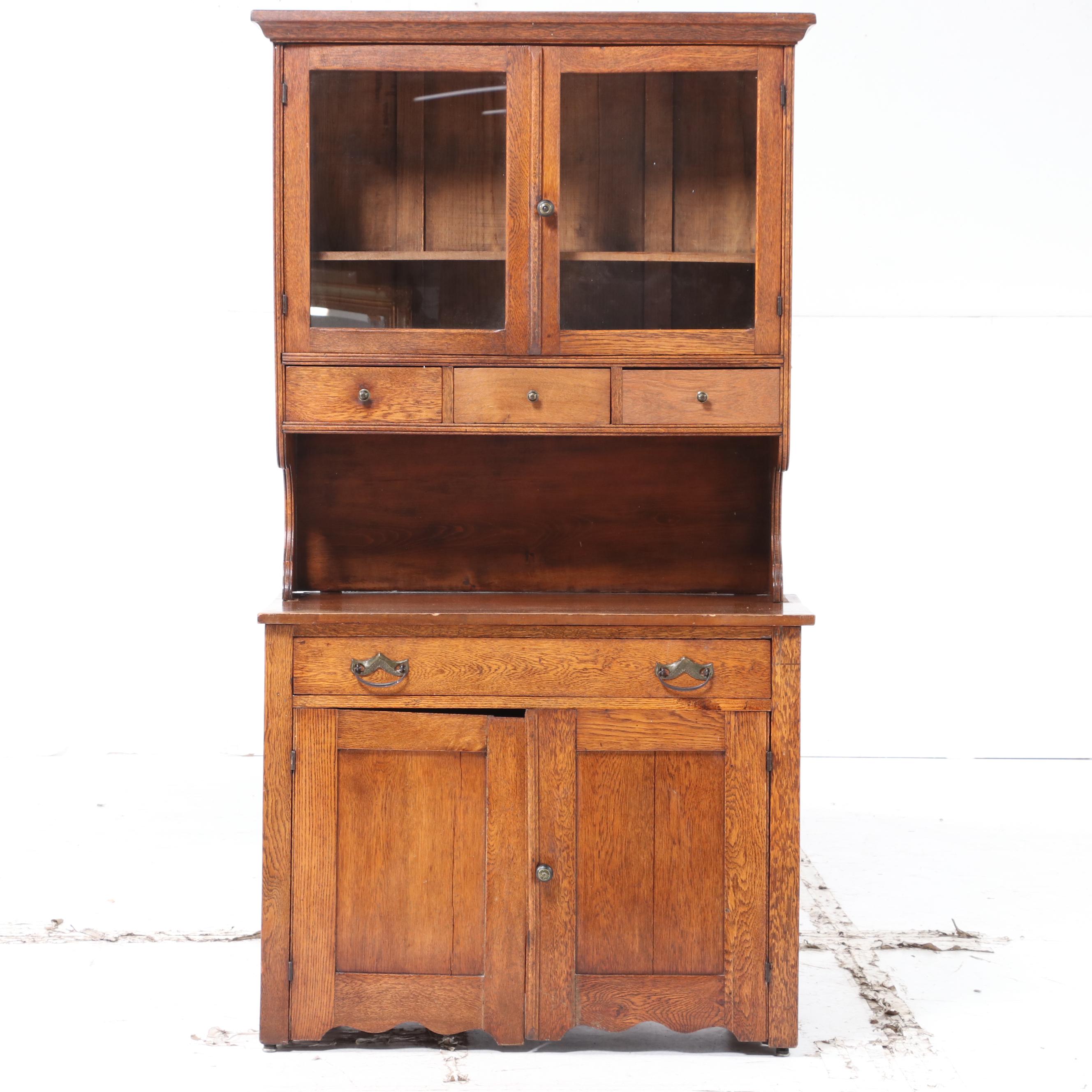 American Primitive Oak and Poplar Kitchen Cupboard, Late 19th Century