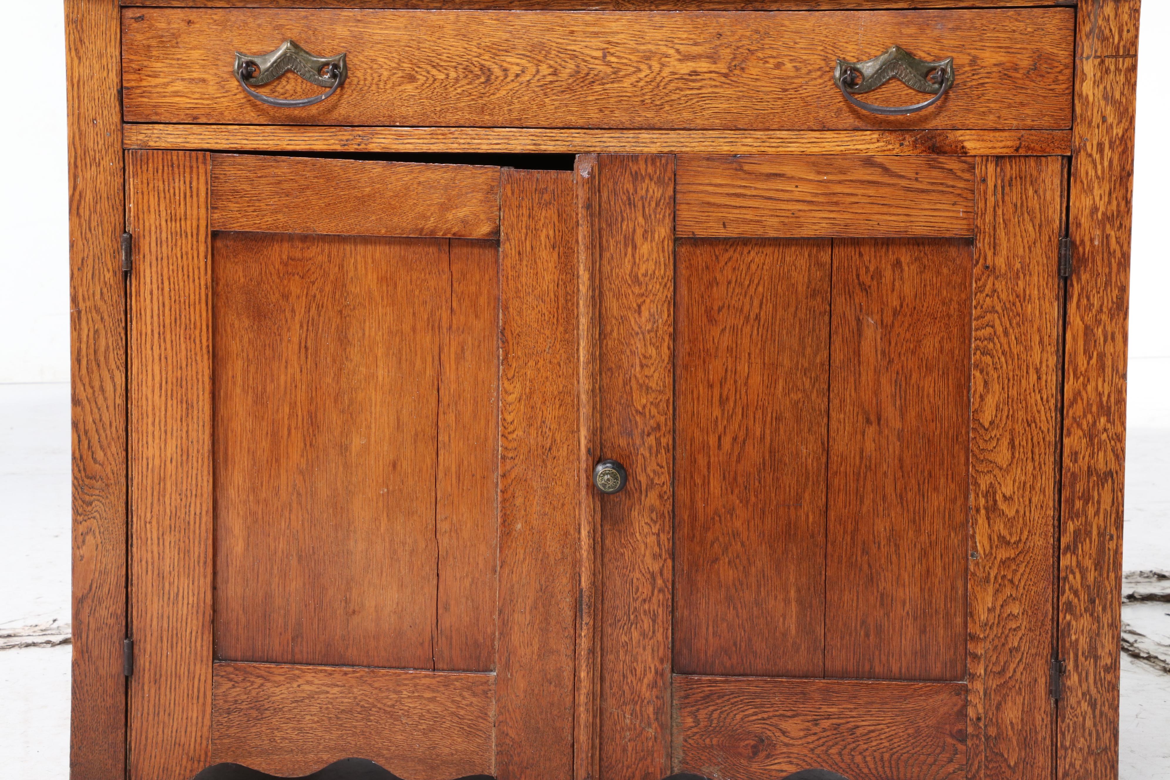 American Primitive Oak and Poplar Kitchen Cupboard, Late 19th Century