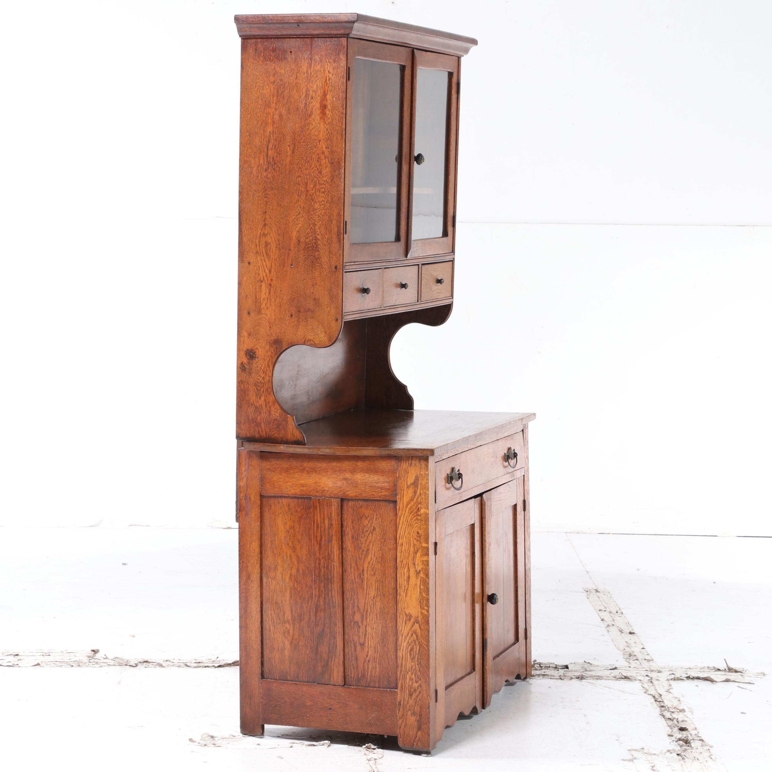 American Primitive Oak and Poplar Kitchen Cupboard, Late 19th Century