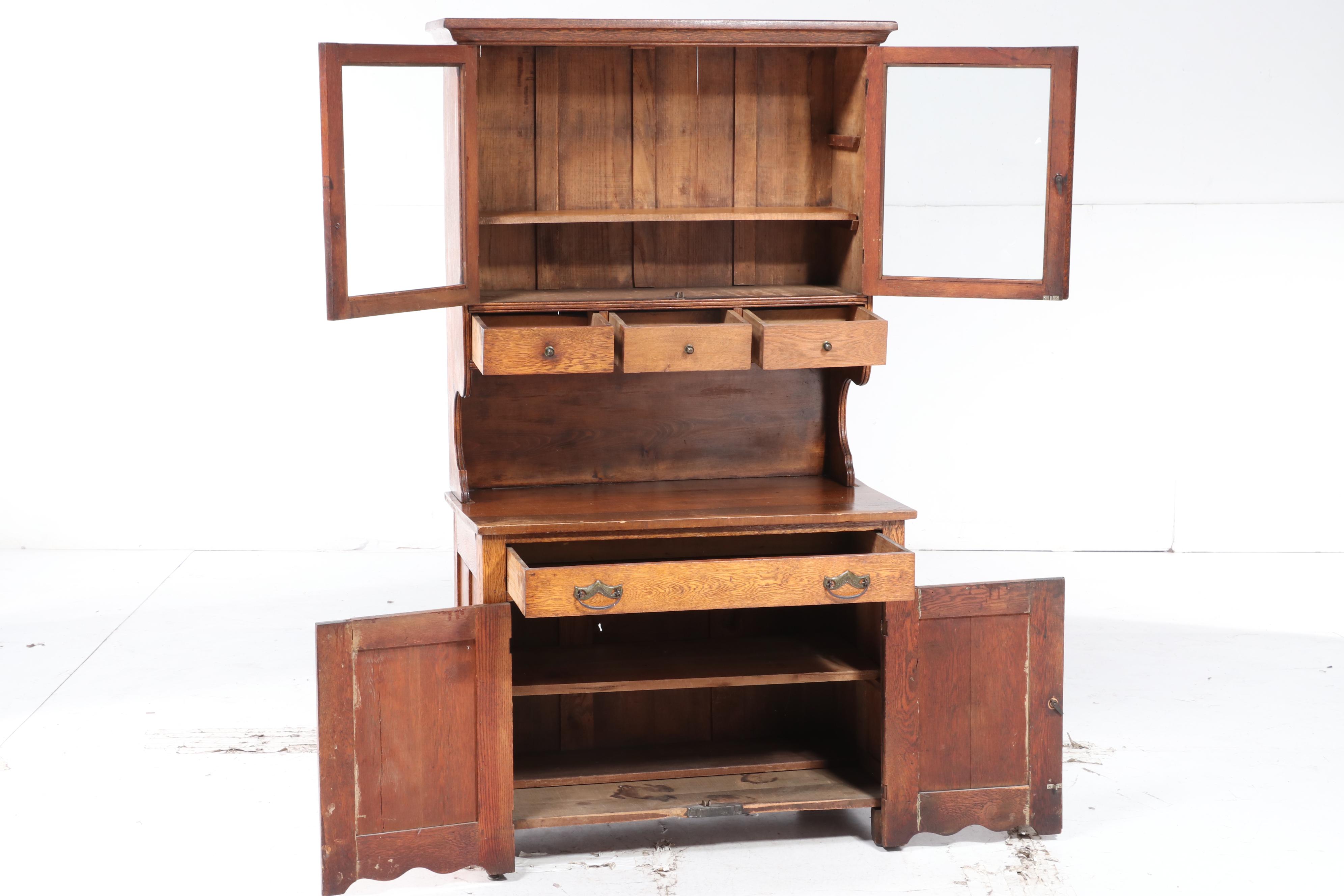 American Primitive Oak and Poplar Kitchen Cupboard, Late 19th Century