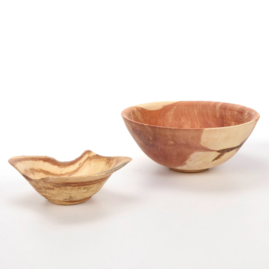 Jim Eliopulos Turned Cedar and Maple Wood Free-Form Bowls