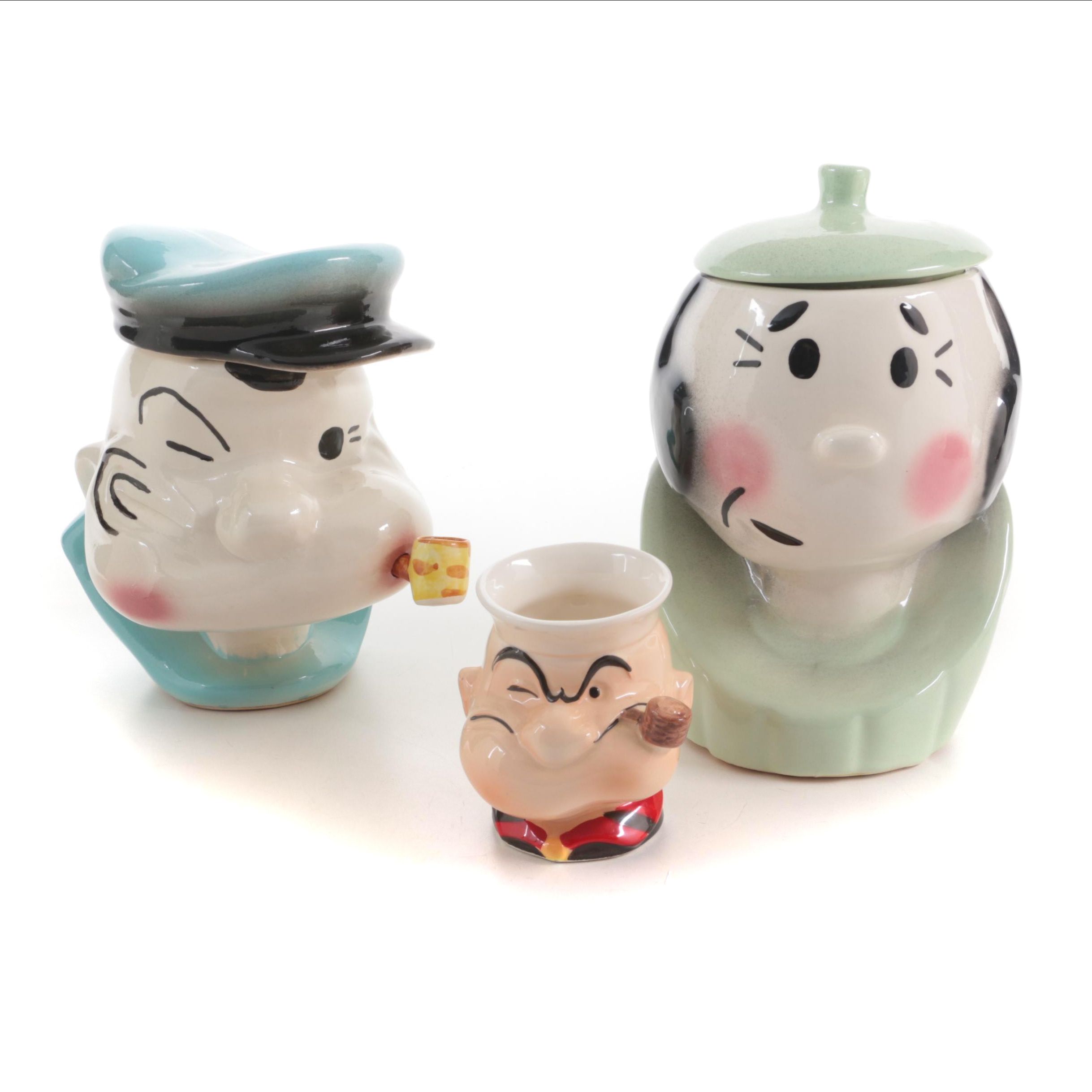 "Popeye" and "Olive Oyl" Ceramic Cookie Jars and Coffee Mug