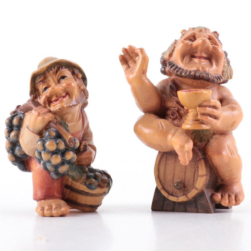 ANRI "The Wine Grower" and "Bacchus Dionysus" Wood Carvings, Late 20th C