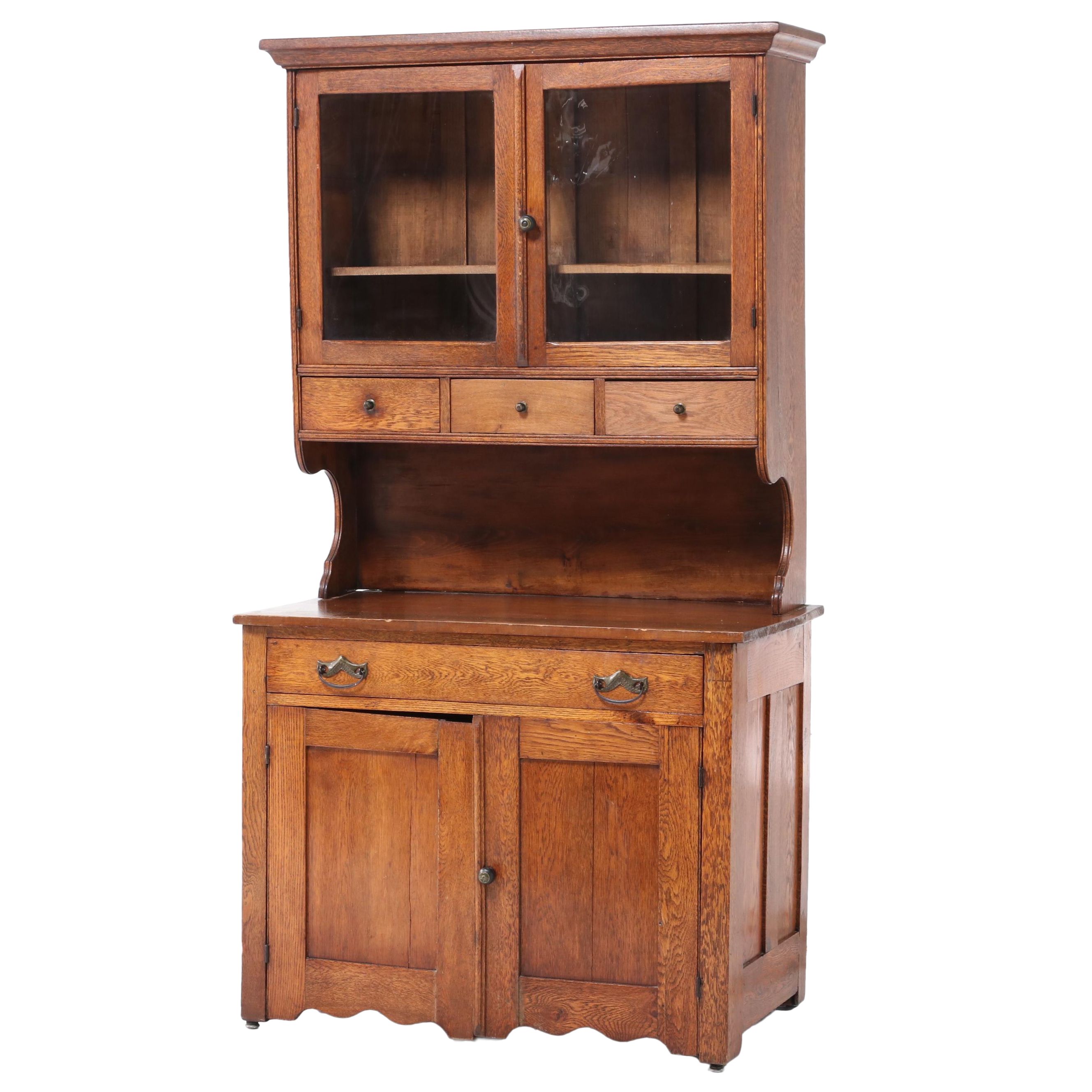 American Primitive Oak and Poplar Kitchen Cupboard, Late 19th Century