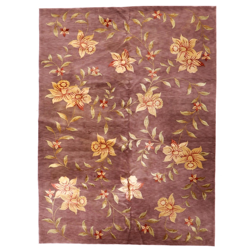 9' x 12'1 Hand-Knotted Silk Blend Floral Room Sized Rug