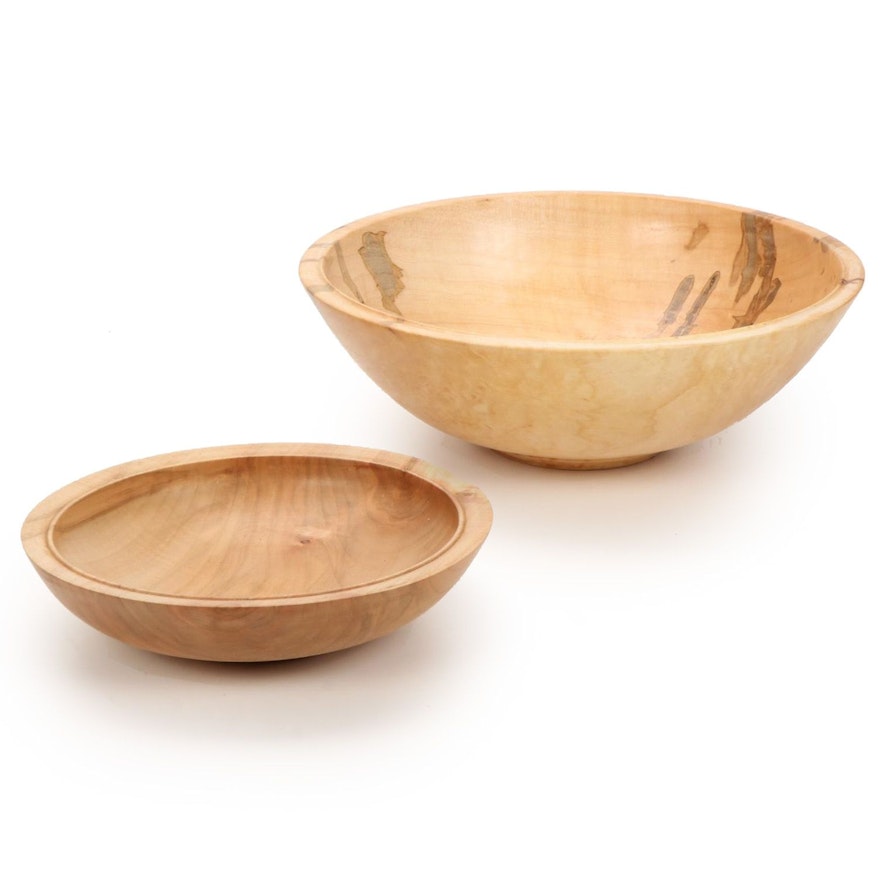 Jim Eliopulos Turned Maple and Ambrosia Maple Wood Bowls