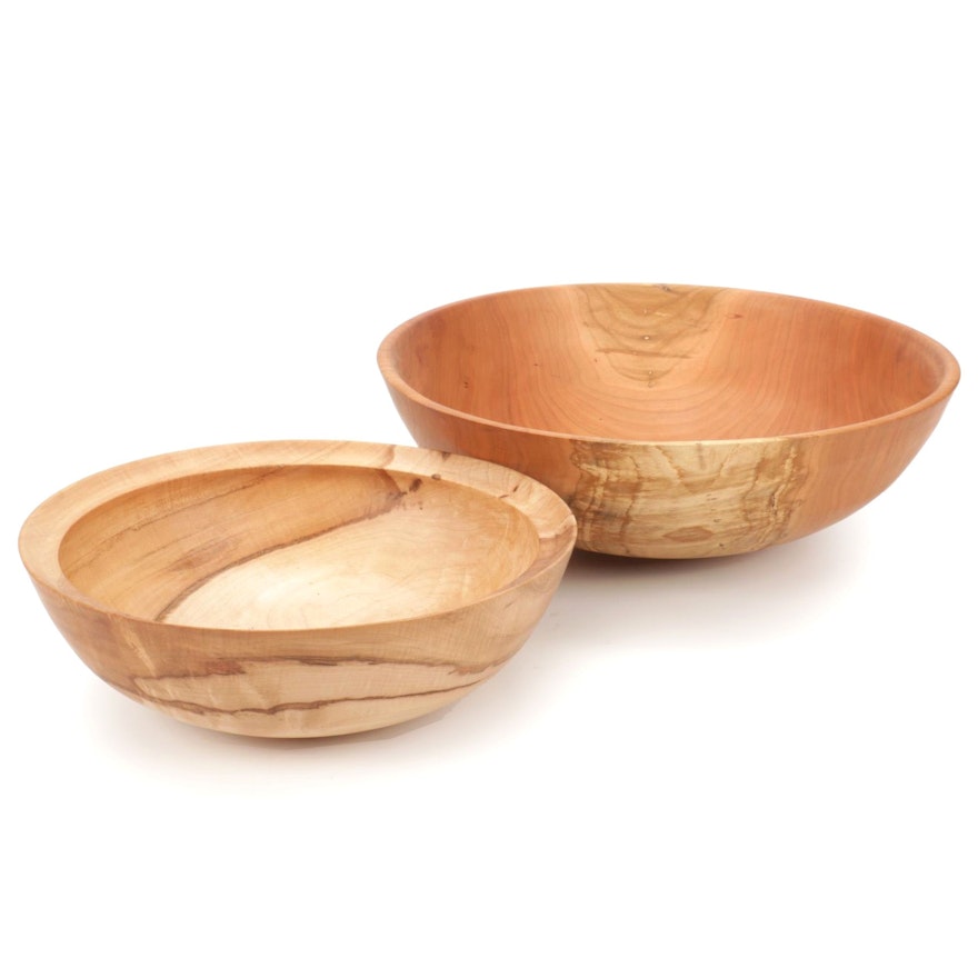 Jim Eliopulos Turned Cherry and Spalted Silver Maple Bowls