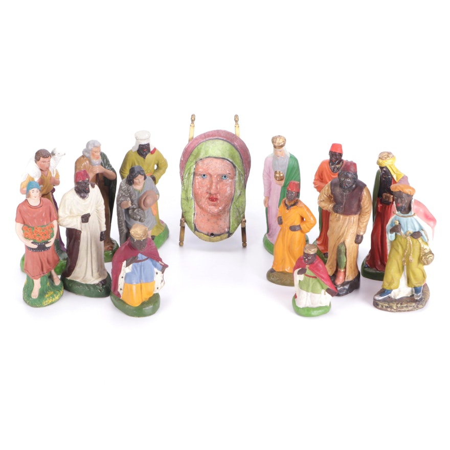 German Papier-Mâché Nativity Crèche Figurines and More