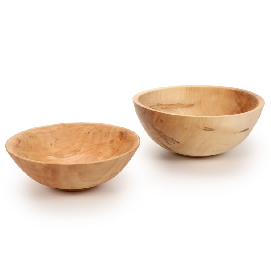 Jim Eliopulos Turned Maple and Ambrosia Maple Wood Bowls