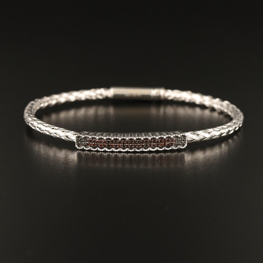 Sterling Woven Bracelet with Diamond Stationary