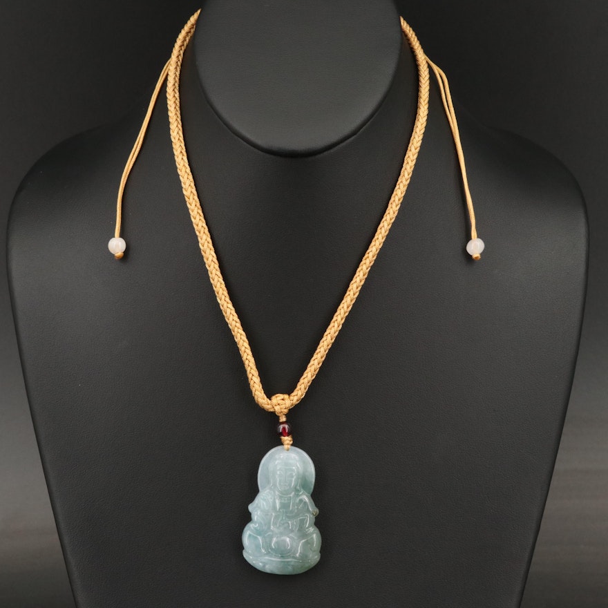 Quan Yin Carved Jadeite and Garnet Necklace