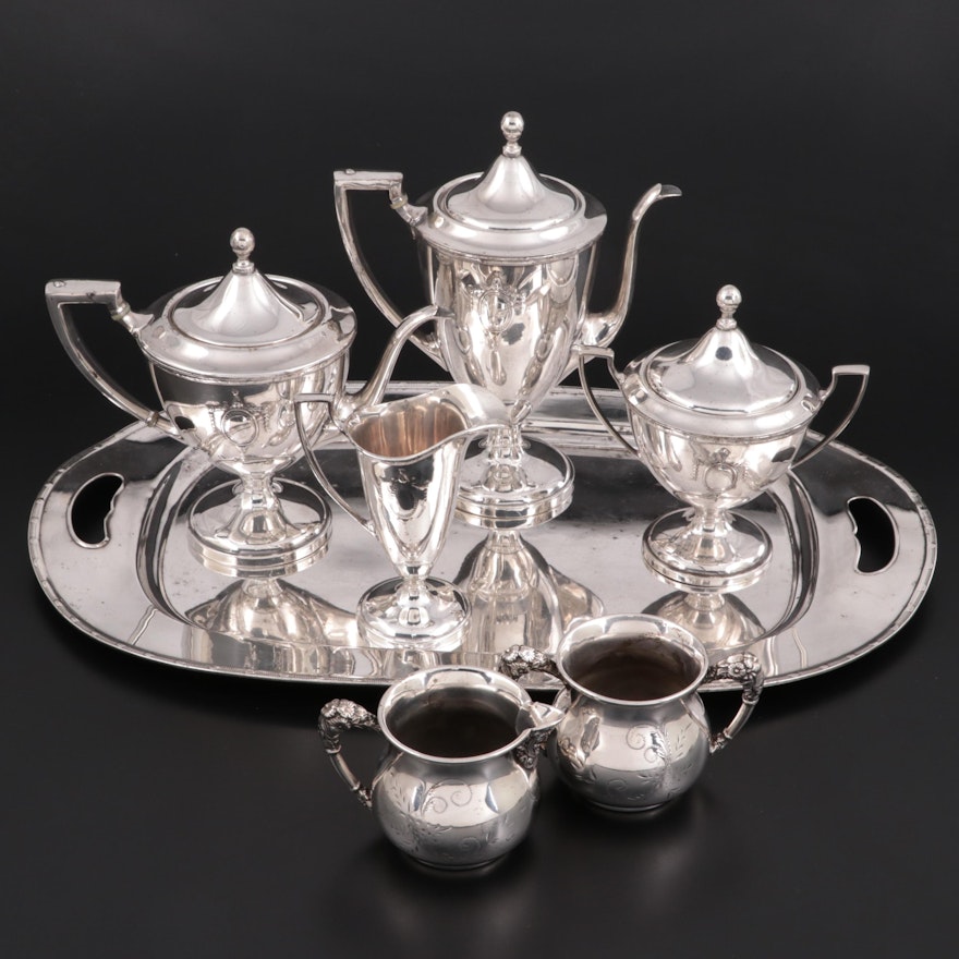 Adams Style Forbes Silver Co. Tea Set and Warrner Silver Plate Creamer and Sugar