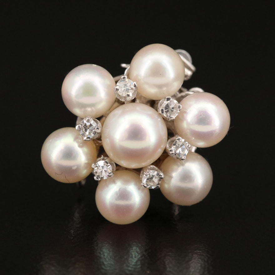 14K Clasp with Pearl Cluster and Diamond Accents