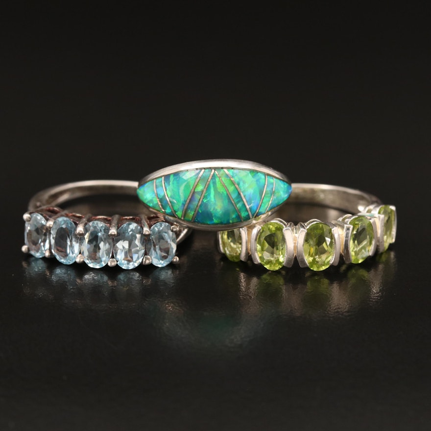 Sterling Rings Including Belinda Woody Navajo Diné Inlay Ring