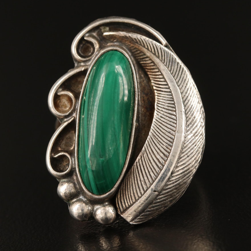 Southwestern Sterling Malachite Ring with Appliqué