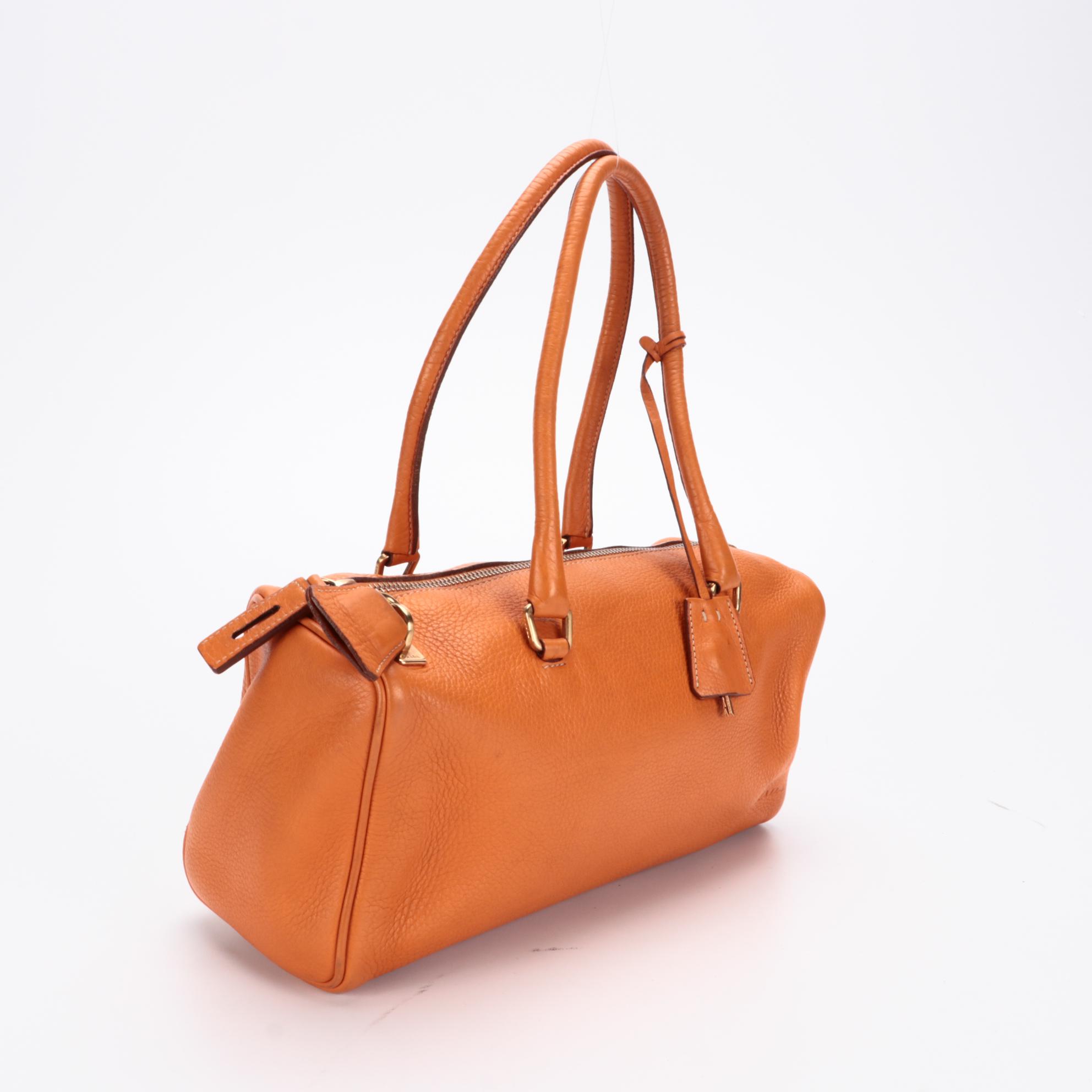 Prada Orange Vitello Daino Leather Shoulder Bag