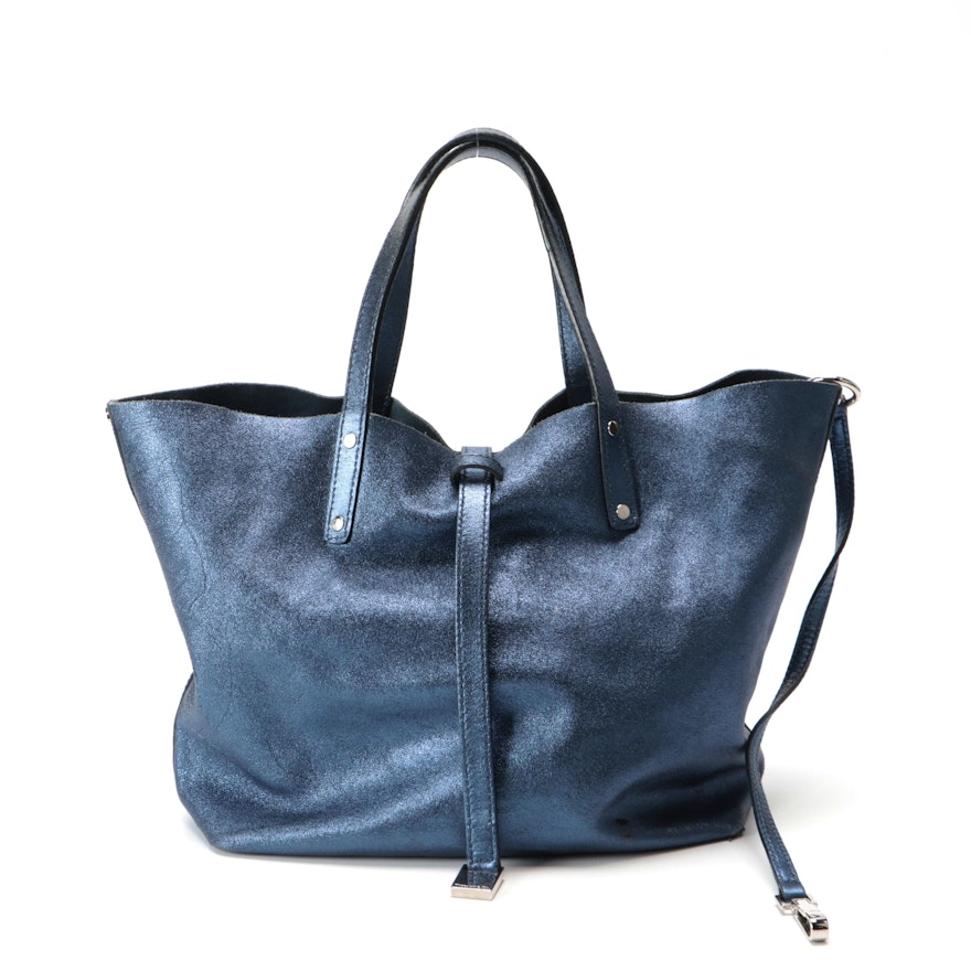 Tiffany & Co. Metallic Blue Leather Reversible Tote