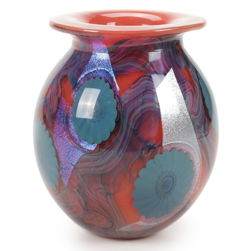 Robert Eickholt Handblown "Red Deep Sea" Dichroic Art Glass Vase, 2010