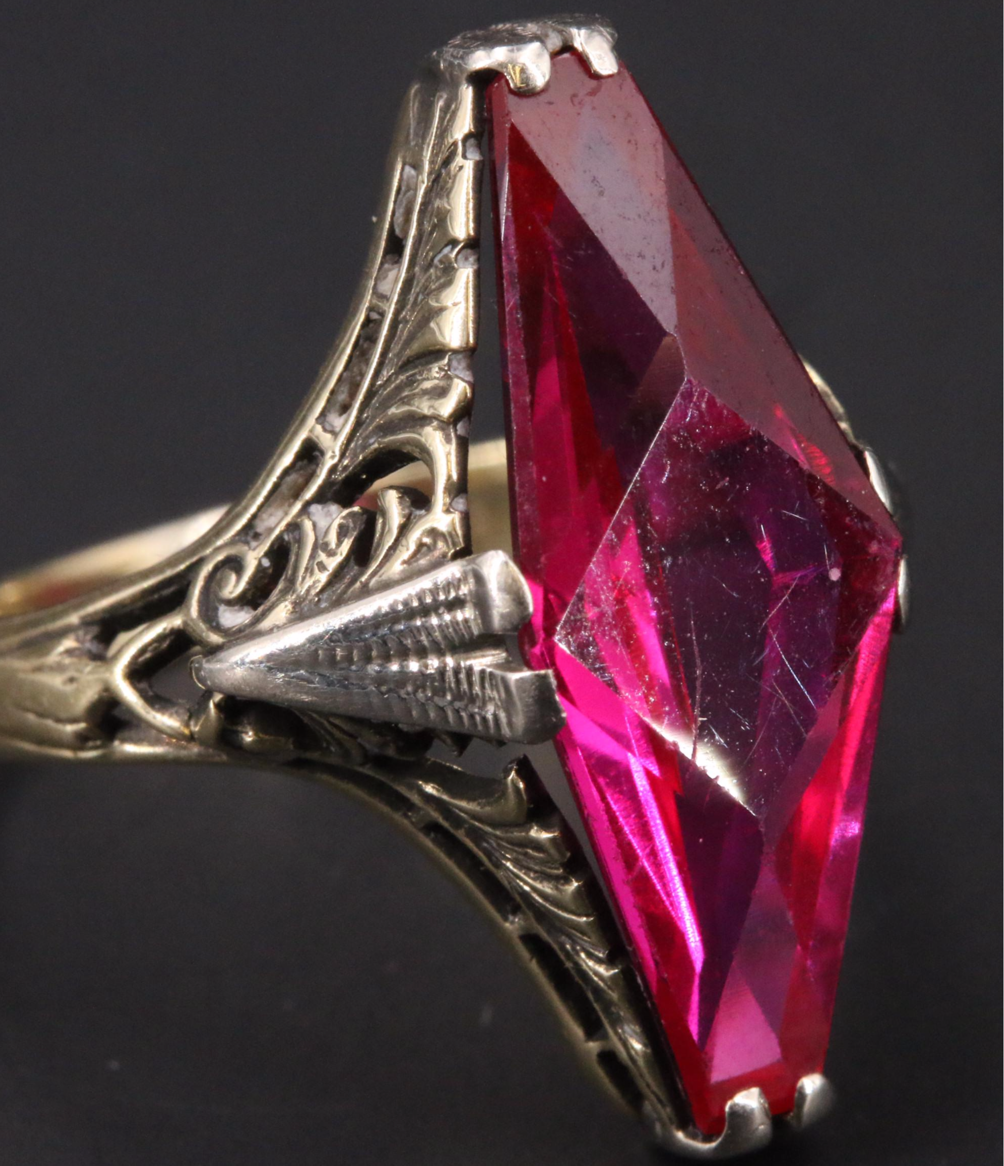 Edwardian 14K Ruby Openwork Navette Ring