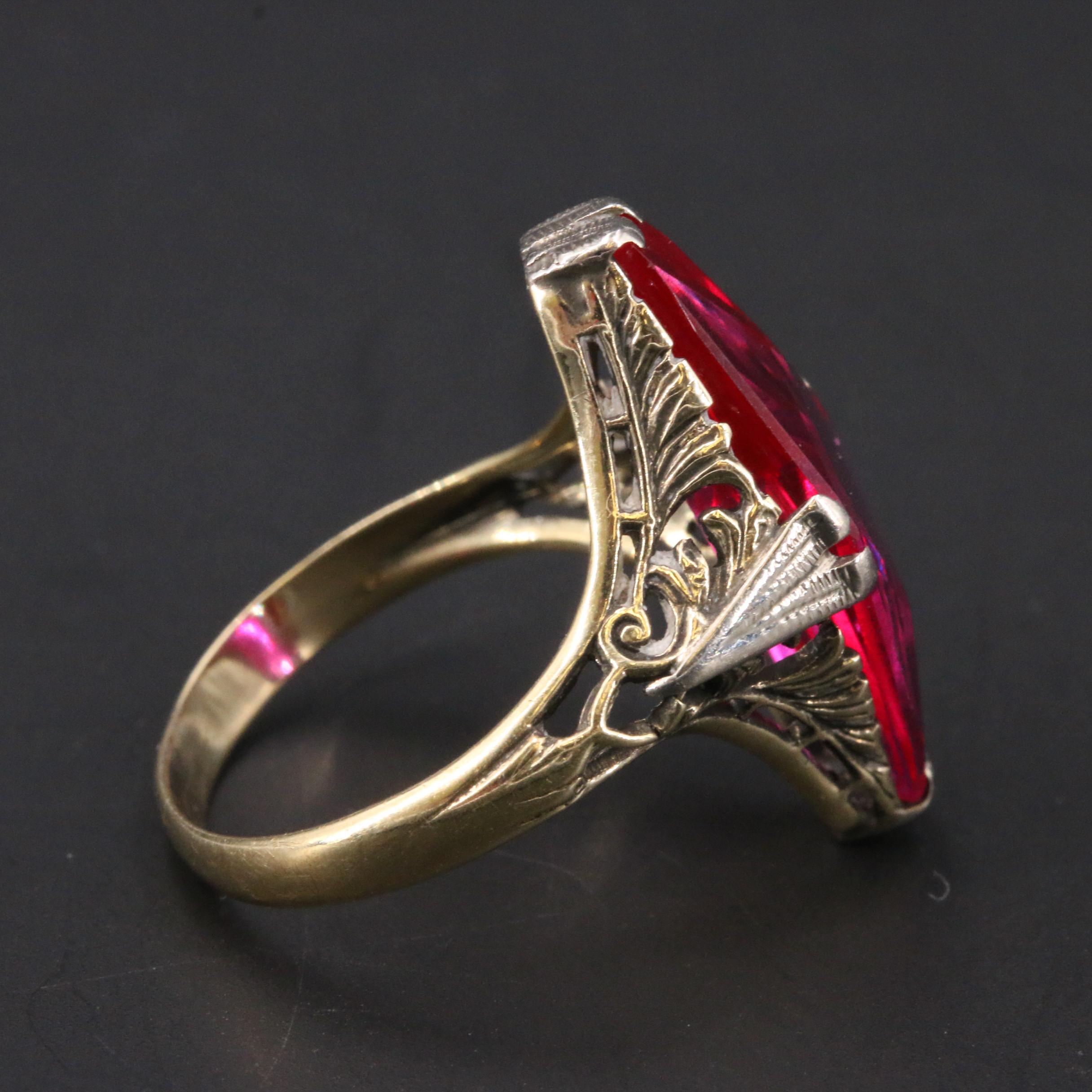 Edwardian 14K Ruby Openwork Navette Ring