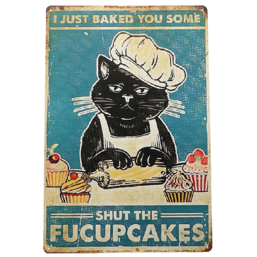 Giclée on Tin of Black Cat Baking Cupcakes, 21st Century