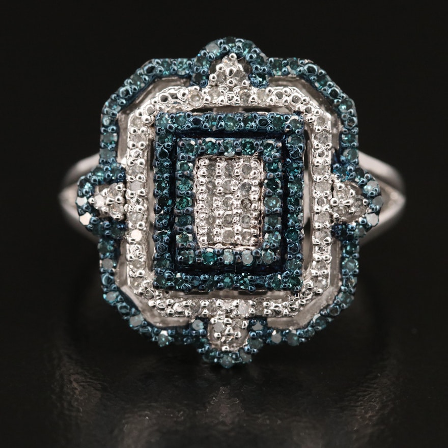 Sterling Blue Diamond and Diamond Ring