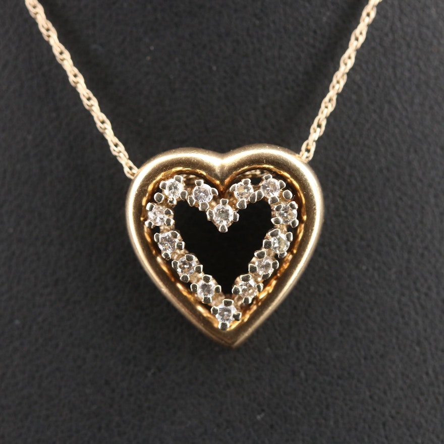 14K Diamond Heart Pendant Necklace