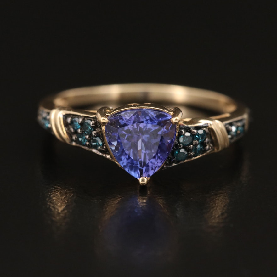 10K Tanzanite and Blue Diamond Ring