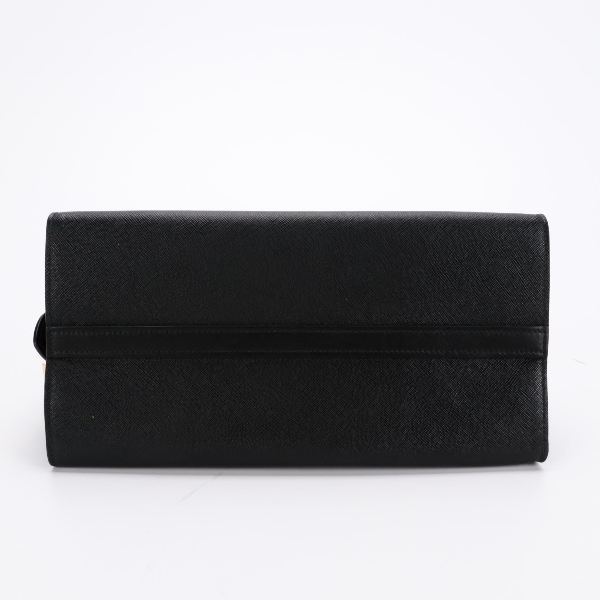Prada Black Saffiano and Smooth Leather Top Handle Bag