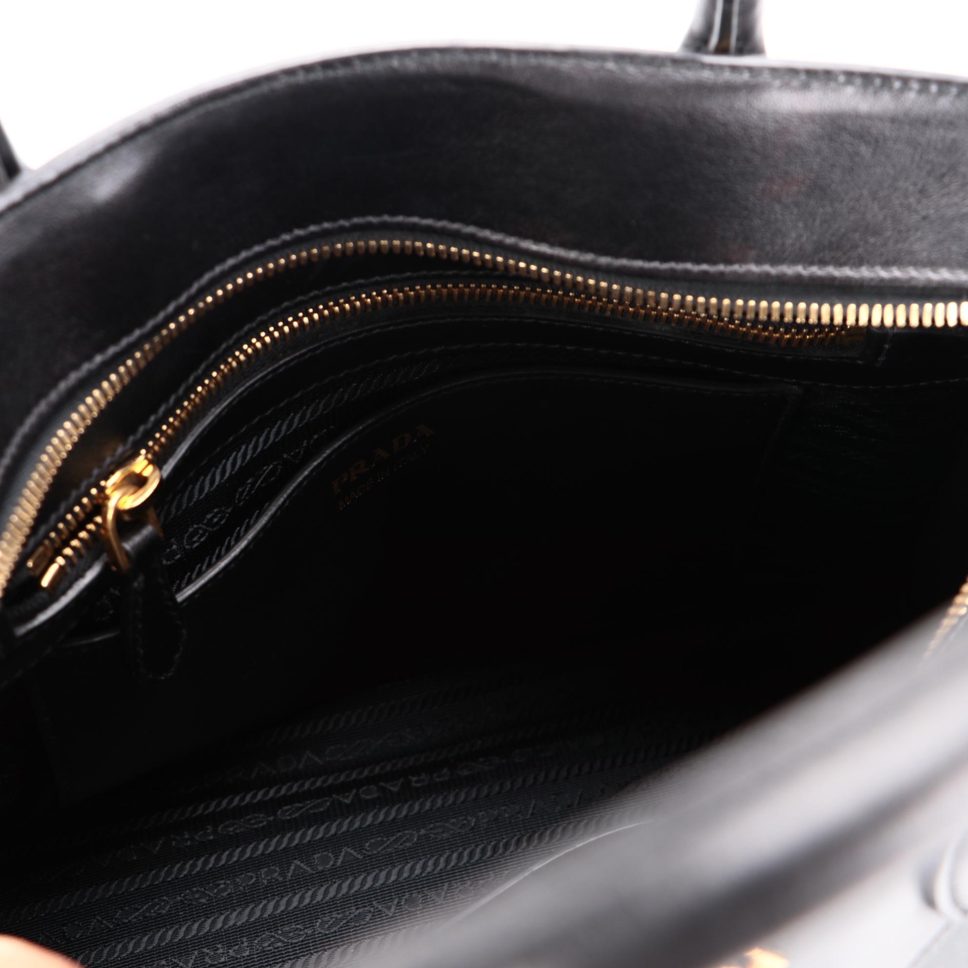 Prada Black Saffiano and Smooth Leather Top Handle Bag