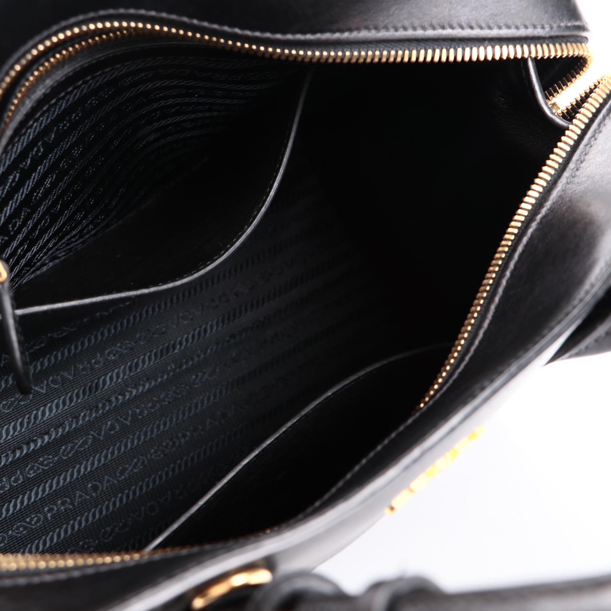 Prada Black Saffiano and Smooth Leather Top Handle Bag